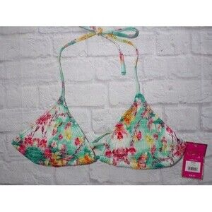 Candie's Swim Womens Triangle Bikini Top Juniors Size Small Floral Hawaiian NWT
